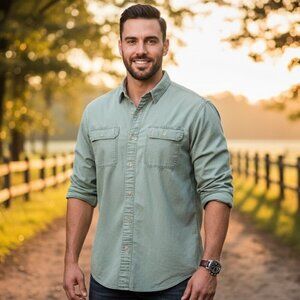 🌿 Vintage L.L.Bean Sage Green Washed 100% Cotton Shirt 2XLT